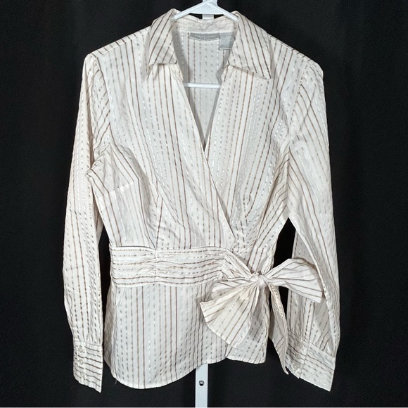 Women's Worthington Stretch V-Neck collard Tie/Wrap Business Blouse Size 10 - Picture 2 of 6